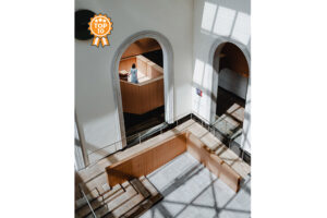 Girl wandering down staircase