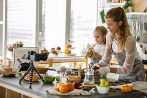 Mother and daughter baking in the kitchen