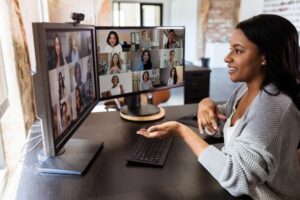 Woman working from home on a video call