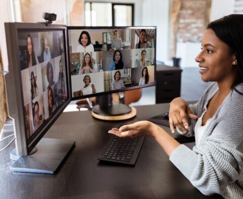 Woman working from home on a video call
