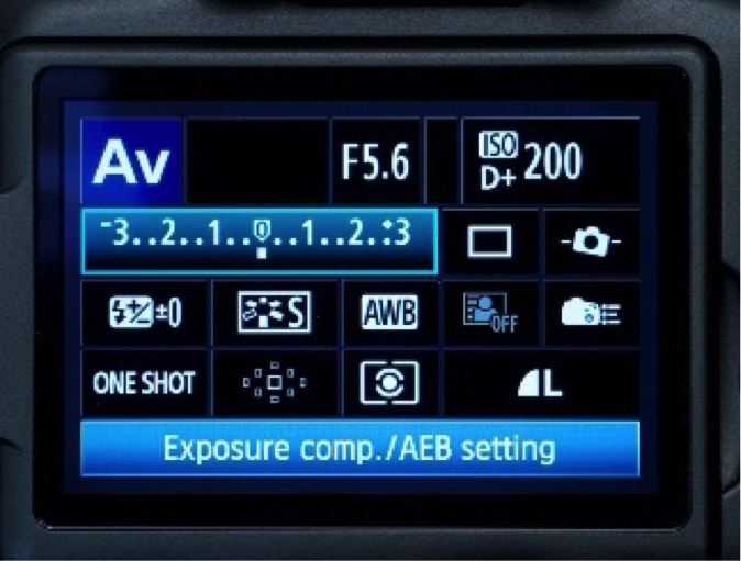 Figure 1 : Highlighted bar showing exposure compensation, Canon example