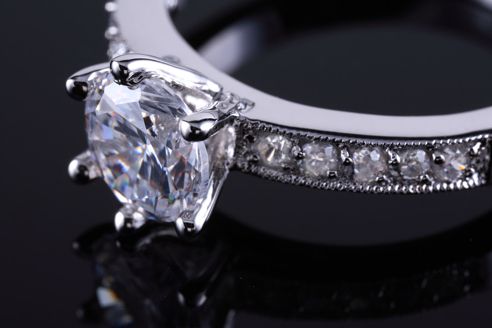 Close-up of a woman's engagement ring