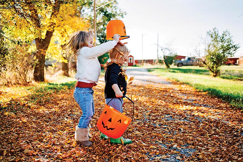 Kids playing with leaves
