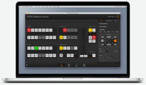 The onscreen interface of the switcher. There are also options for Media, Audio and Camera Control.